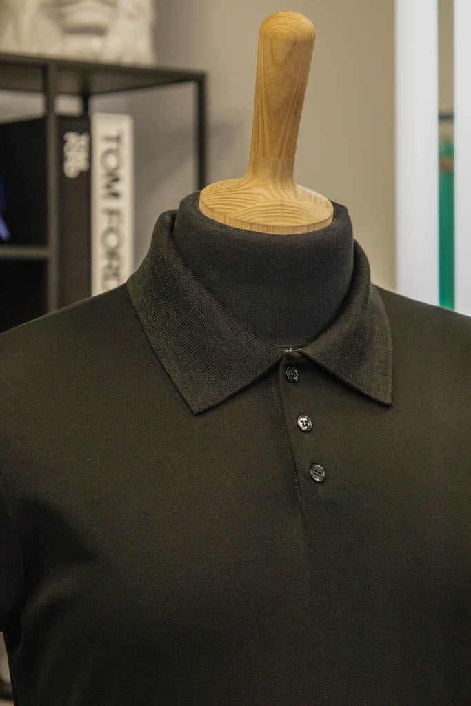 Men's polo shirt crafted from Italian structured "honeycomb" Black