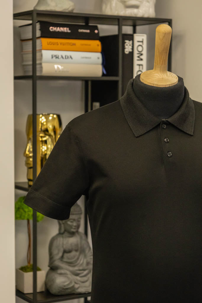 Men's polo shirt crafted from Italian structured "honeycomb" Black