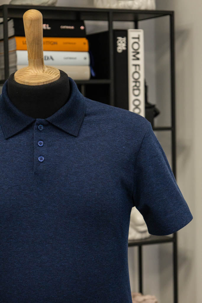 Men's polo shirt crafted from Italian structured "honeycomb" Blue