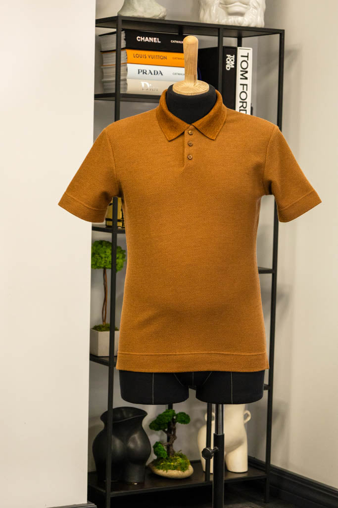 Men's polo shirt crafted from Italian structured "honeycomb" Brown