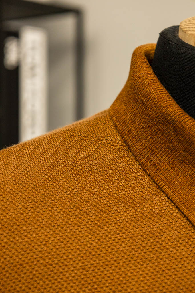 Men's polo shirt crafted from Italian structured "honeycomb" Brown