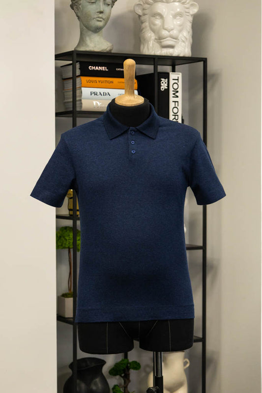 Men's polo shirt crafted from Italian structured "honeycomb" Blue