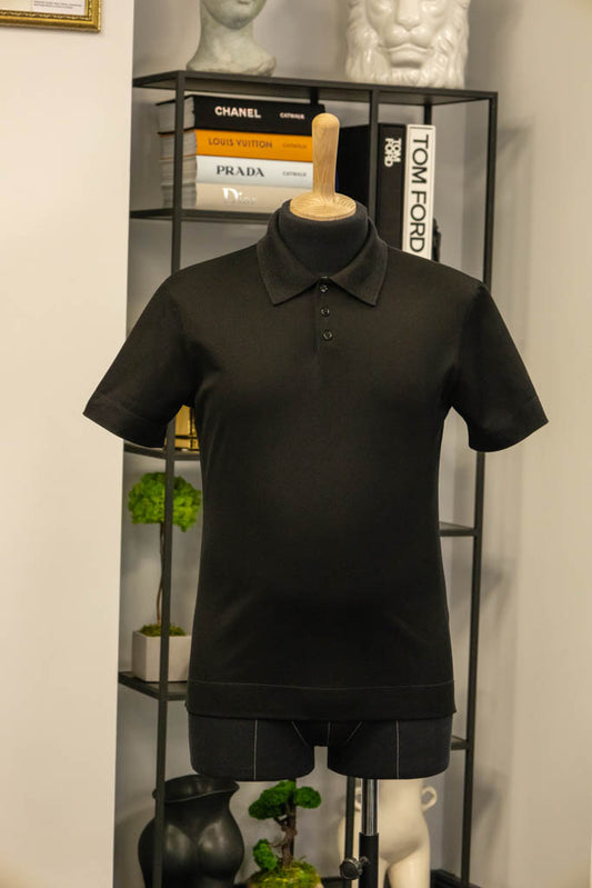 Men's polo shirt crafted from Italian structured "honeycomb" Black